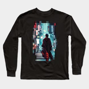 Cybermonk in the streets of Tokyo Long Sleeve T-Shirt